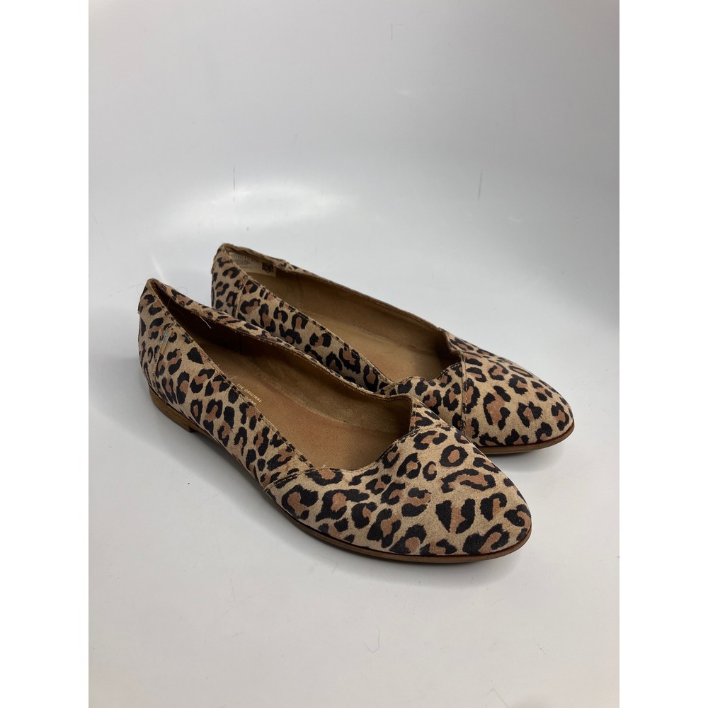 TOMS Jutti Flats Womens 8.5 Brown Leopard Print Excellent Animal Suede Pointed